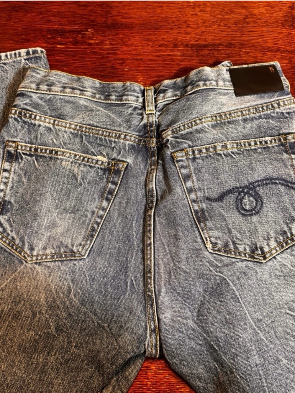 R13 Light Blue Washed Straight Jeans - Picture 4 of 14